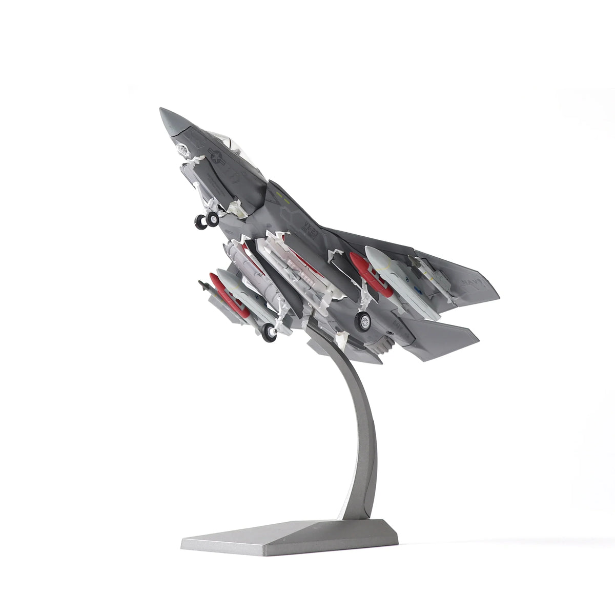 NUOTIE F-35C Lightning II diecast model in navy with missiles, side view