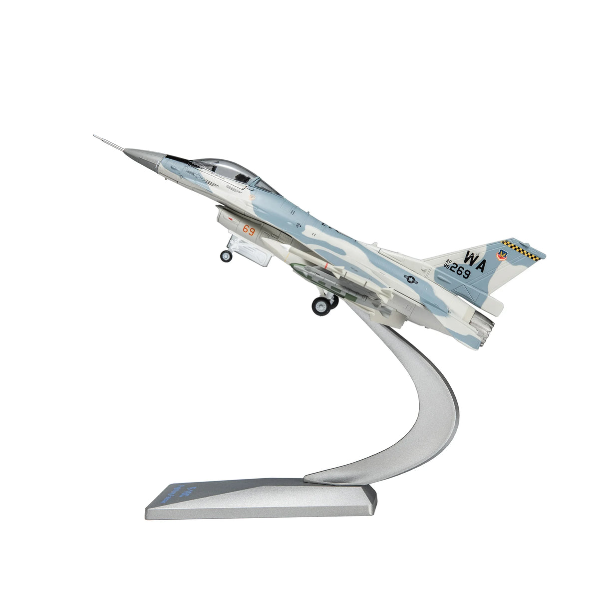 NUOTIE F-16C Fighting Falcon model in navy with stand, side profile view