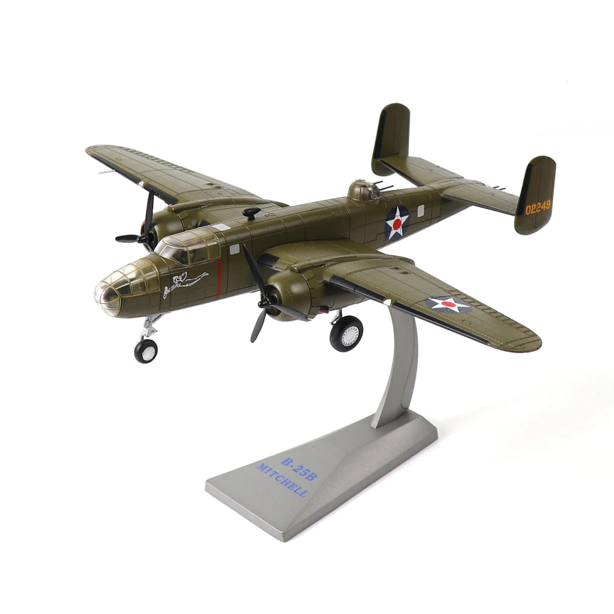 NUOTIE Model B-25B Mitchell diecast metal aircraft with stand, front view