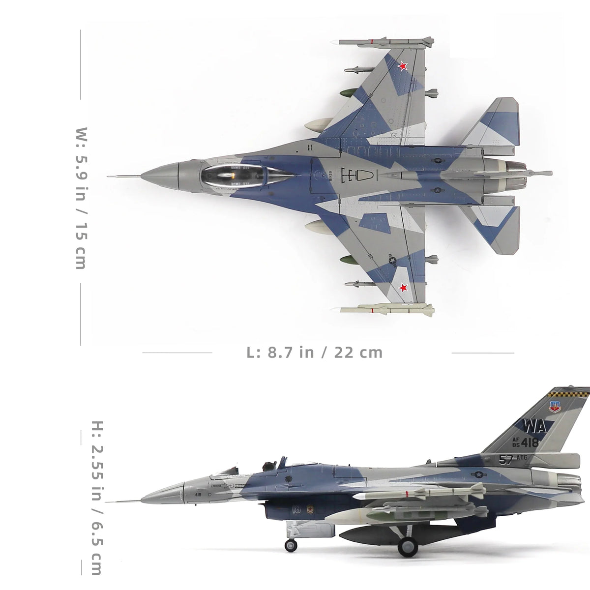NUOTIE F-16C Fighting Falcon model in splinter camo, top view, aircraft