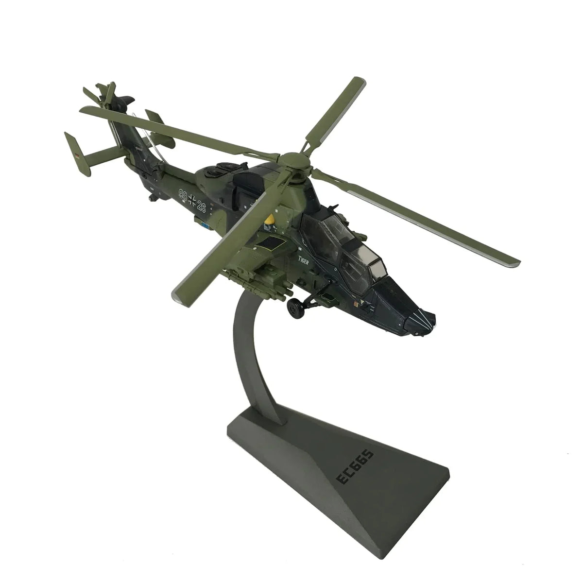 NUOTIE Eurocopter EC665 Tiger diecast model in green, front view with stand