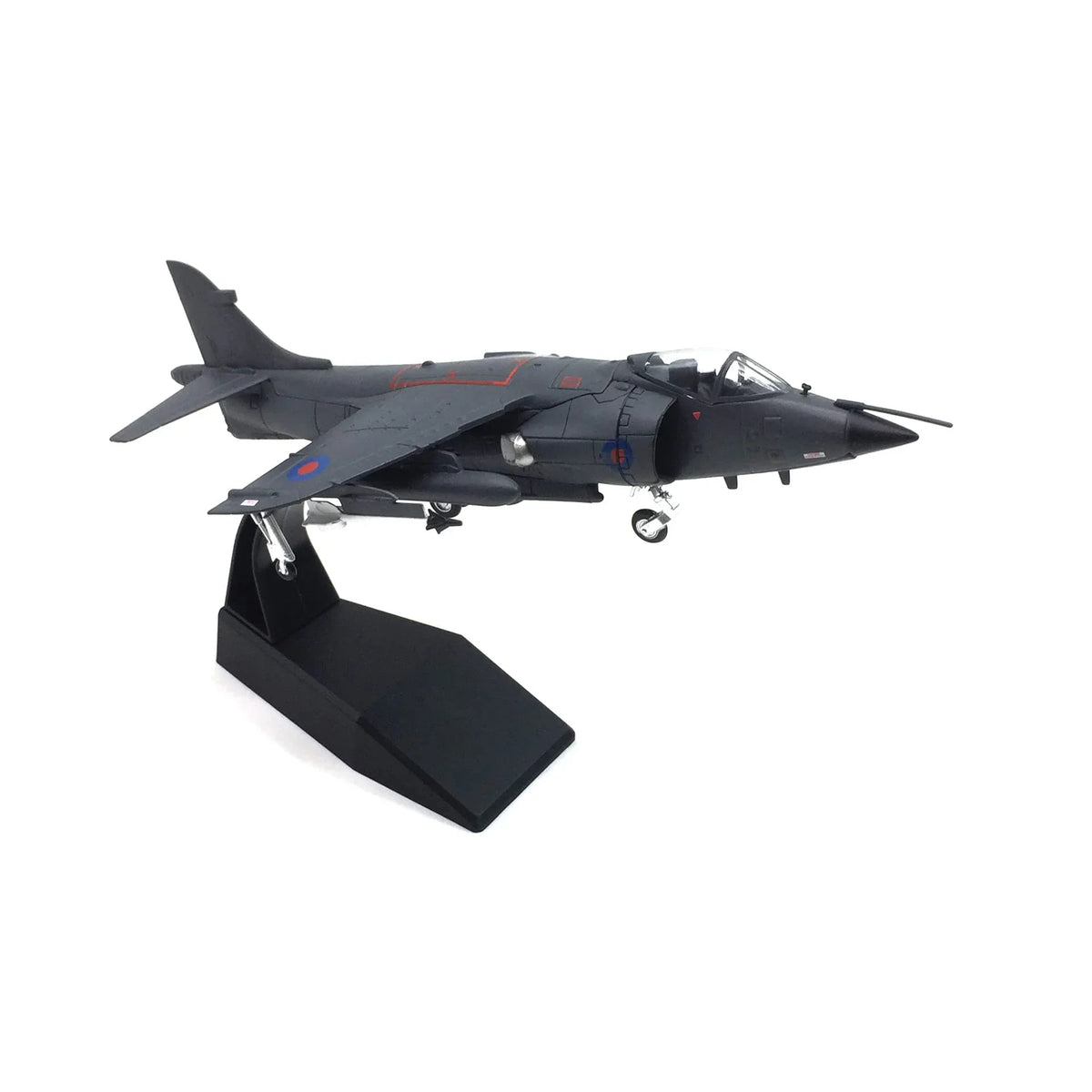 NUOTIE Model British Harrier diecast model in gray with stand, side view