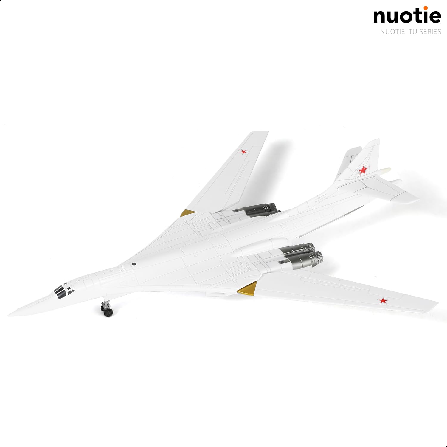 NUOTIE Tu-160 heavy strategic bomber model in white with black and red details, angled top view