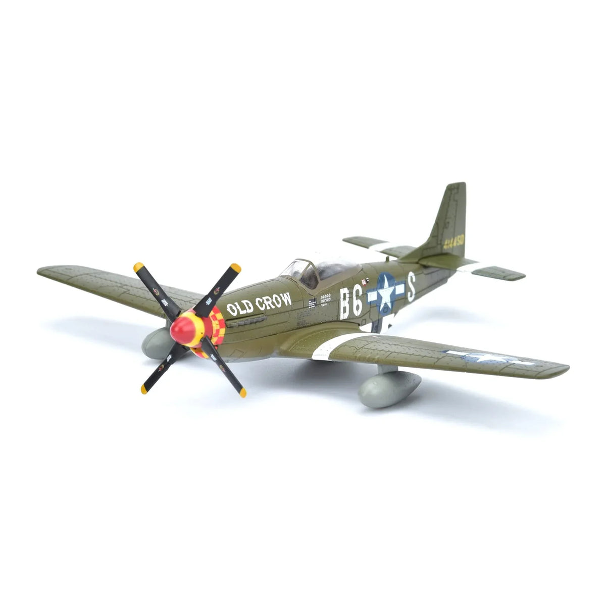 NUOTIE P-51 Mustang diecast model in green with red nose, front view