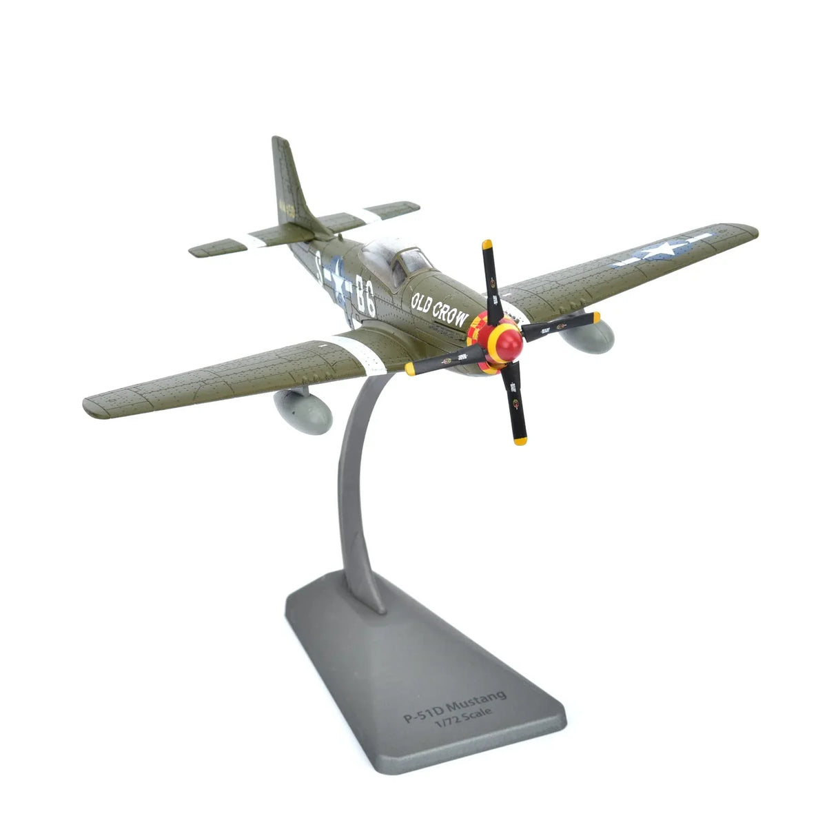 NUOTIE P-51 Mustang diecast model in green with stand, front view