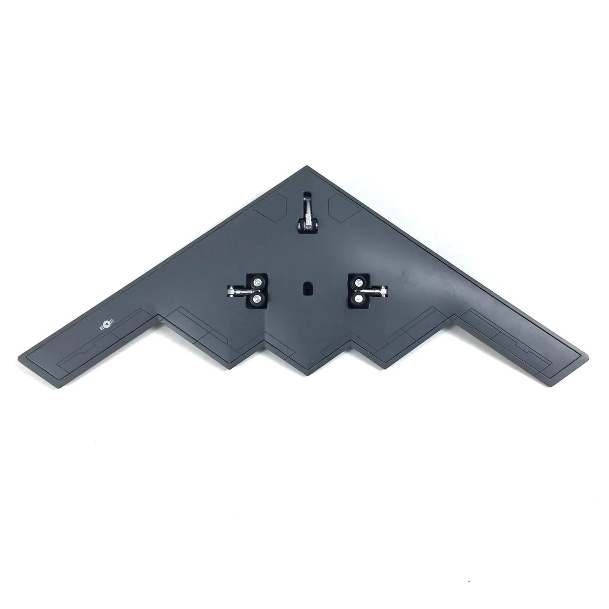 NUOTIE Northrop B-2 Spirit diecast model stand, gray underside view