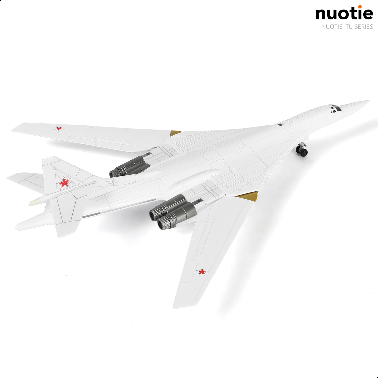 NUOTIE Tu-160 heavy strategic bomber model in white with black and red details, top view