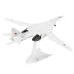 NUOTIE Tu-160 heavy strategic bomber model in white with black and red details, displayed on stand, rear view