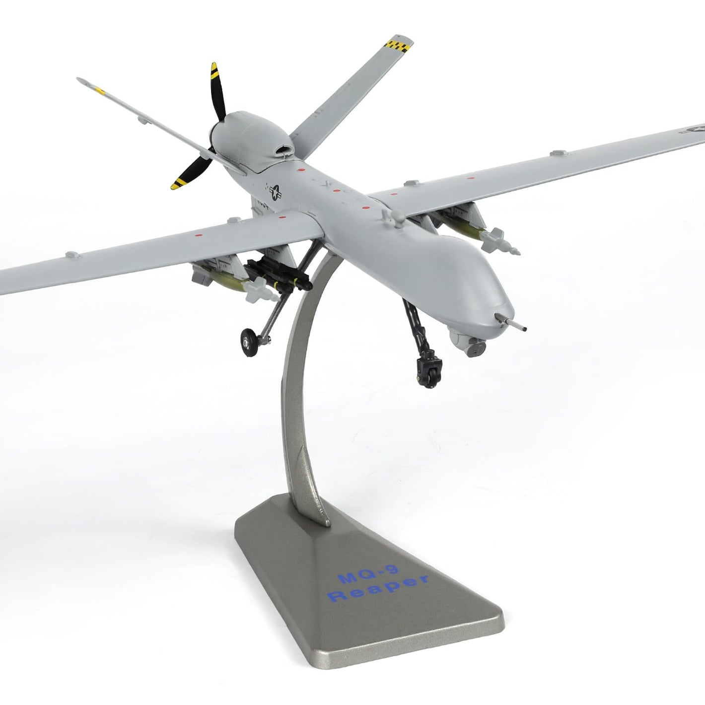 Air Force One MQ-9 Reaper drone model with stand, front view