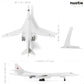 NUOTIE Diecast Tu-160 bomber model in white, dimensions shown from multiple angles