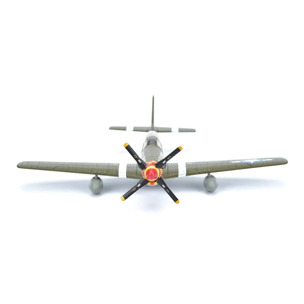 NUOTIE P-51 Mustang diecast model in olive green with stand, rear view