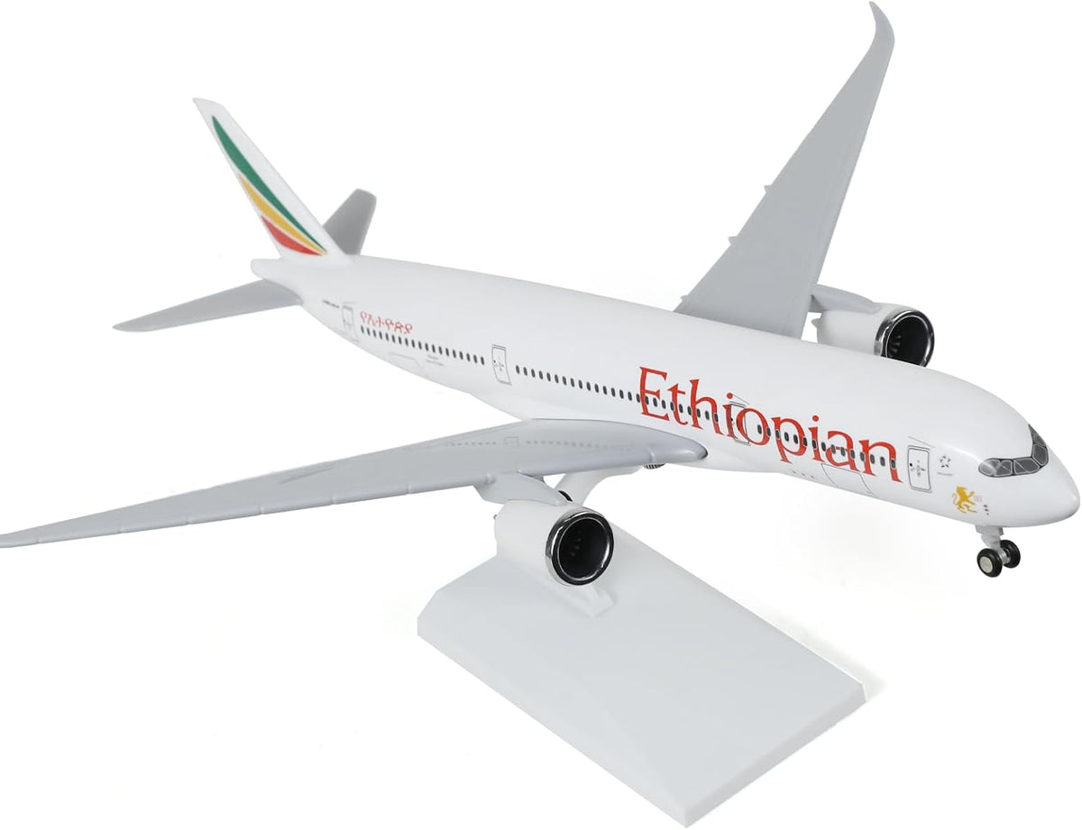 QIYUMOKE 1/240 Ethiopian Airlines Airbus A350 resin model mounted on its display stand