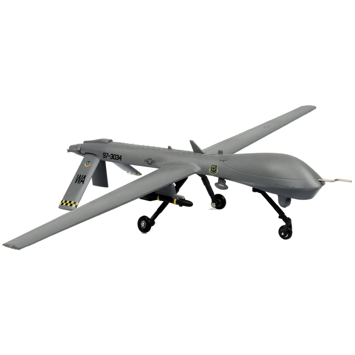 NUOTIE Model MQ-1 Predator grey diecast metal aircraft angled view