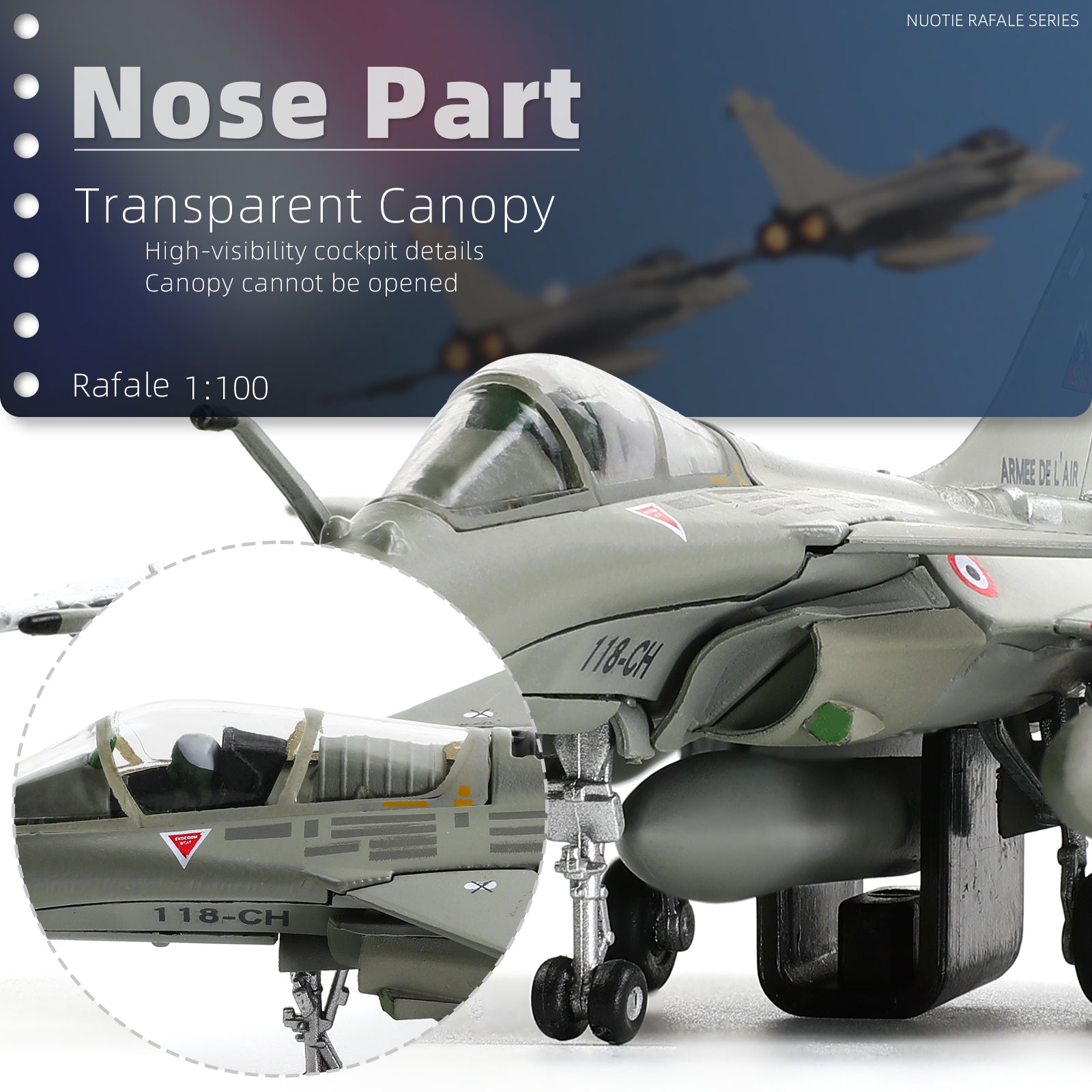1/100 Scale Dassault Rafale B Diecast Metal Model - French NATO "Tiger Meet" Fighter Jet