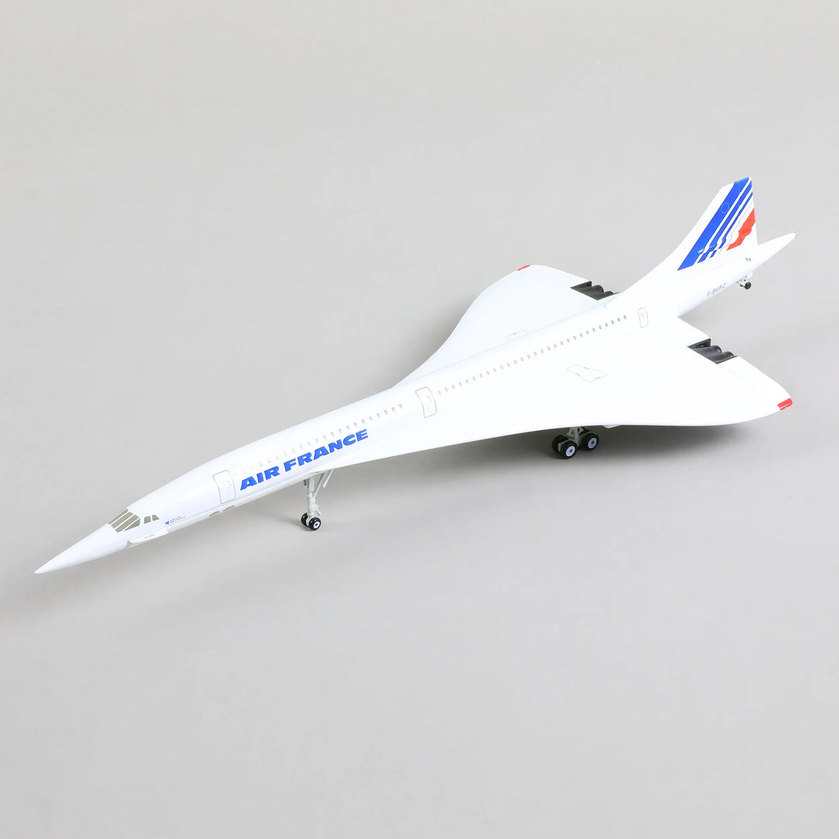 QIYUMOKE Concorde model in Air France livery, top view, static display aircraft