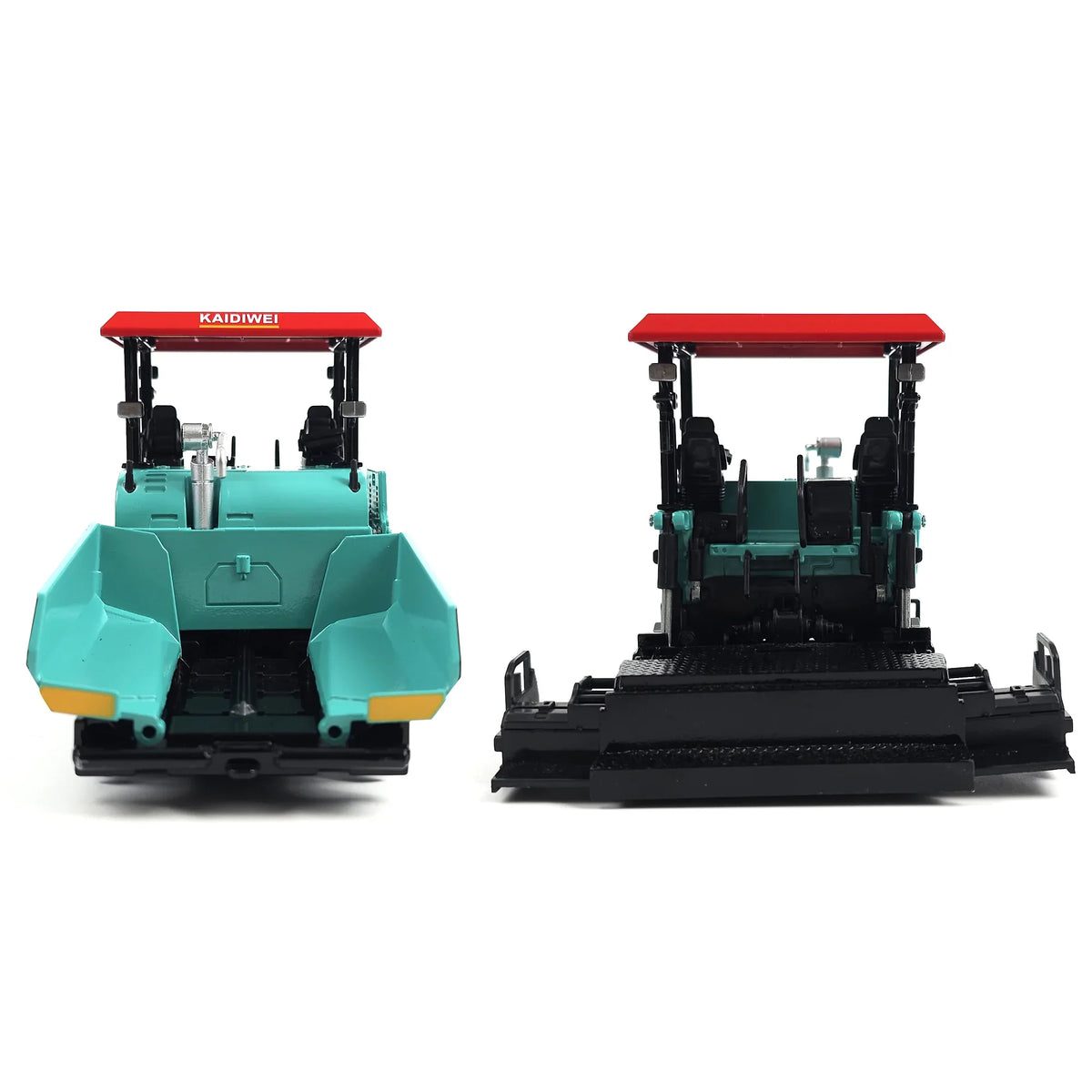 Rear and side views of a 1:40 RISOPEN die-cast construction asphalt paver scale model