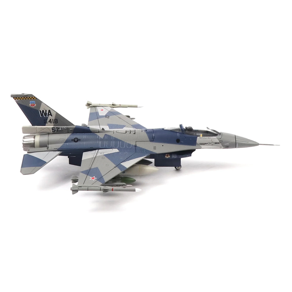 NUOTIE F-16C Fighting Falcon model in splinter camo, side view with missiles, aircraft