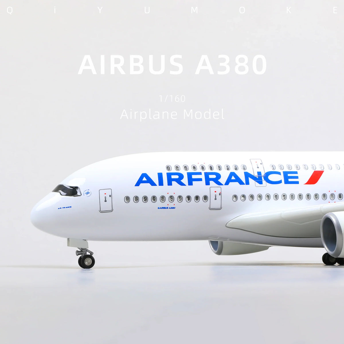 QIYUMOKE Airbus A380 airplane model in Air France livery, front view