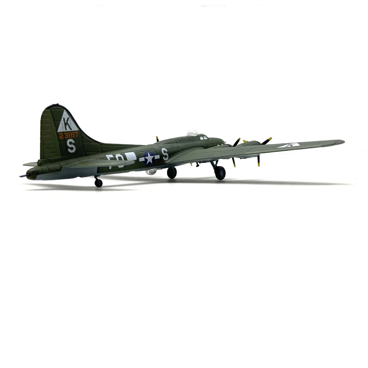 NUOTIE Model B-17F Flying Fortress diecast model aircraft in green, rear view