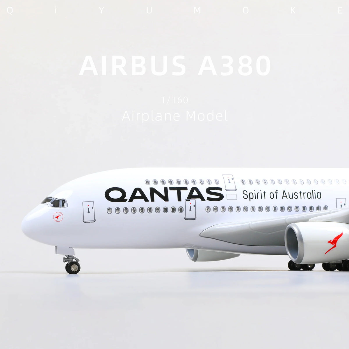 QIYUMOKE Airbus A380 model in Qantas livery, front view