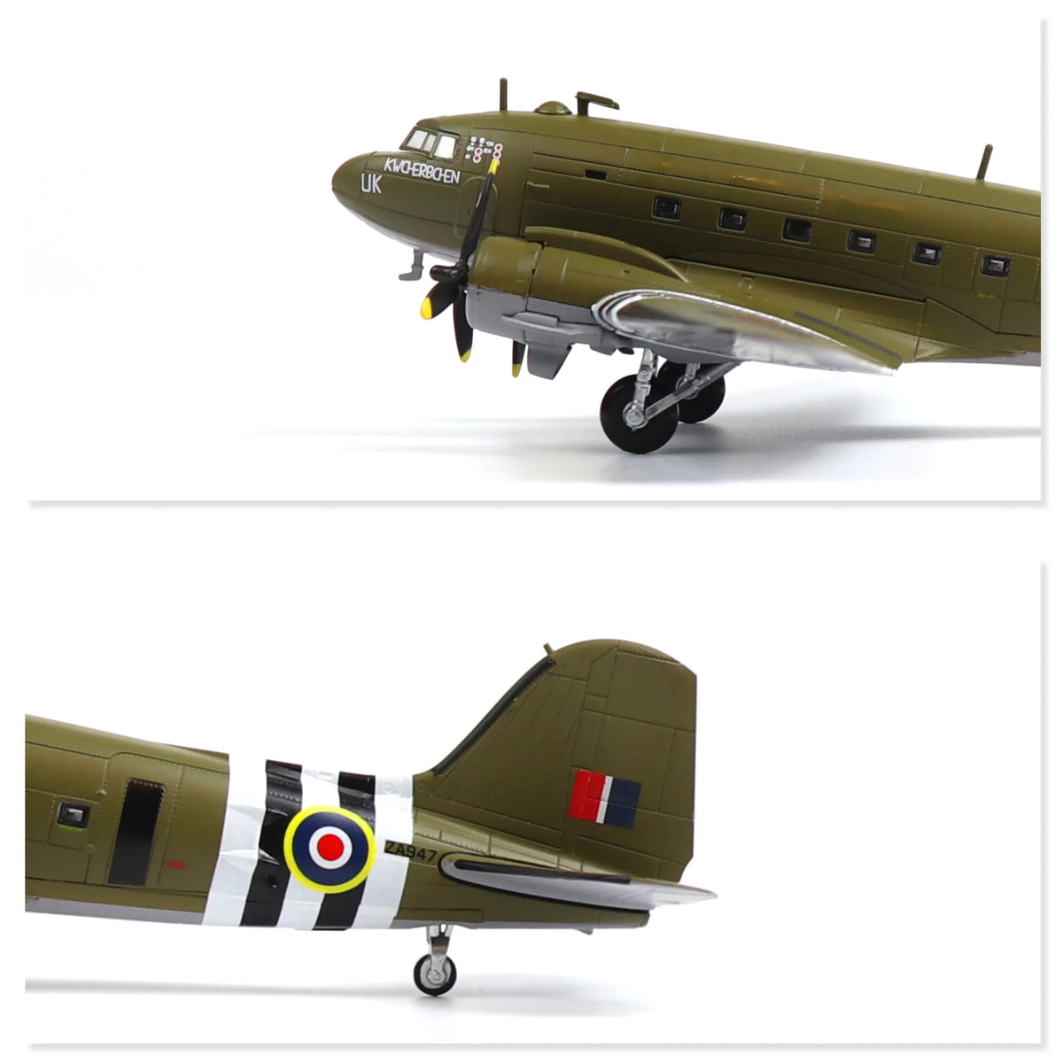 NUOTIE Model Douglas C-47 Dakota Mk III diecast aircraft, side profile showing UK markings