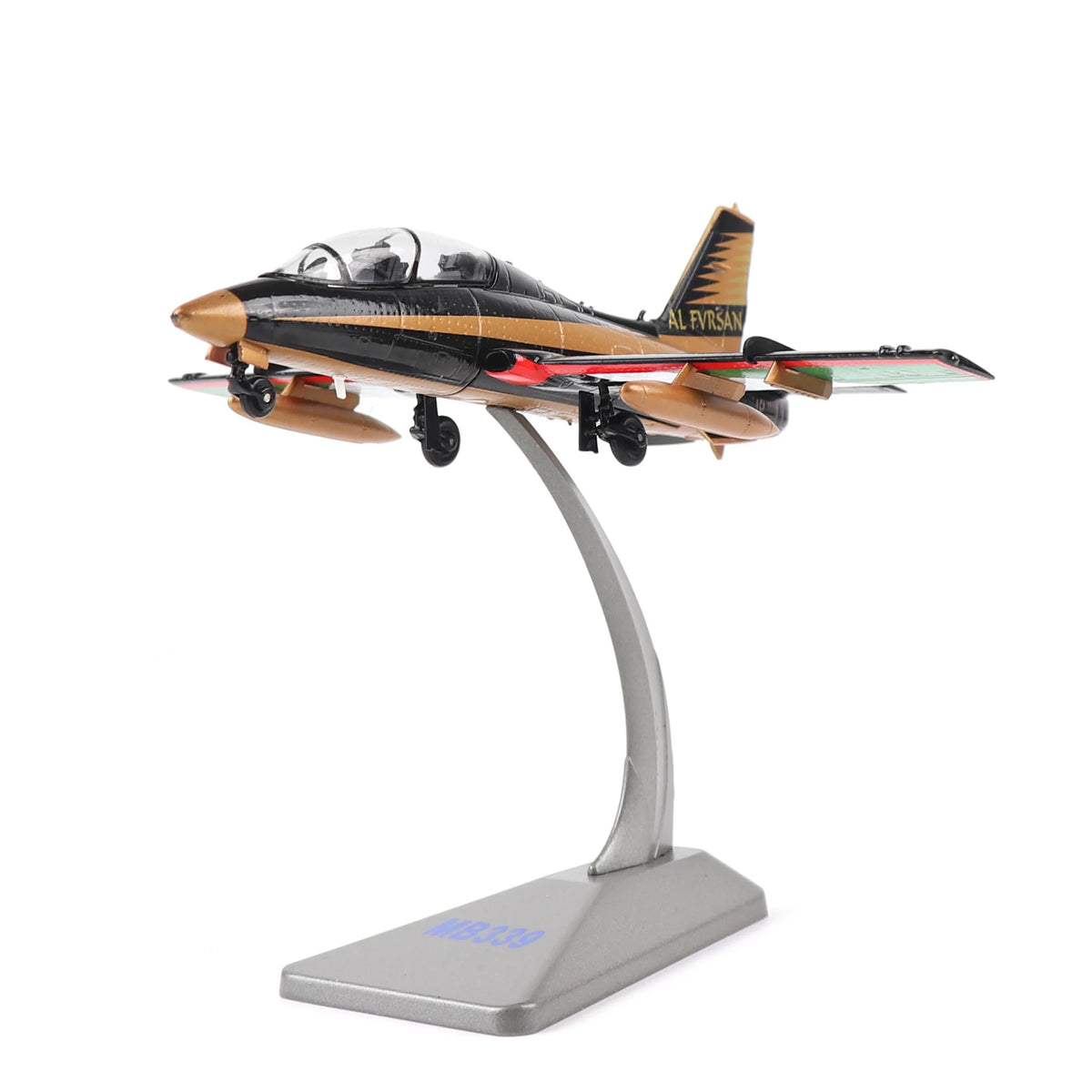 1/72 scale MB-339 Italian Air Force trainer jet diecast model by NUOTIE Model on a stand