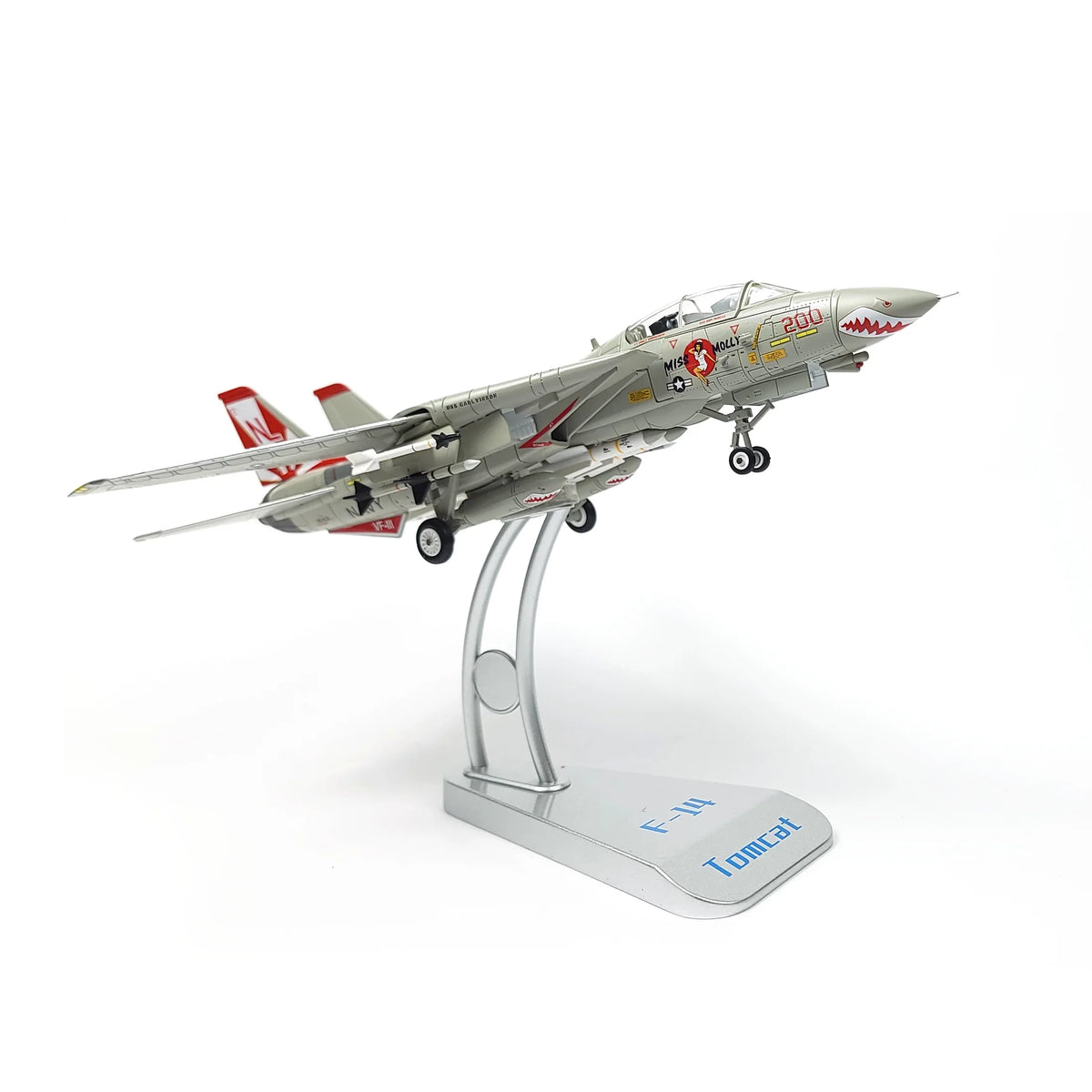 NUOTIE Model F-14 Tomcat diecast model in navy color, side view with stand