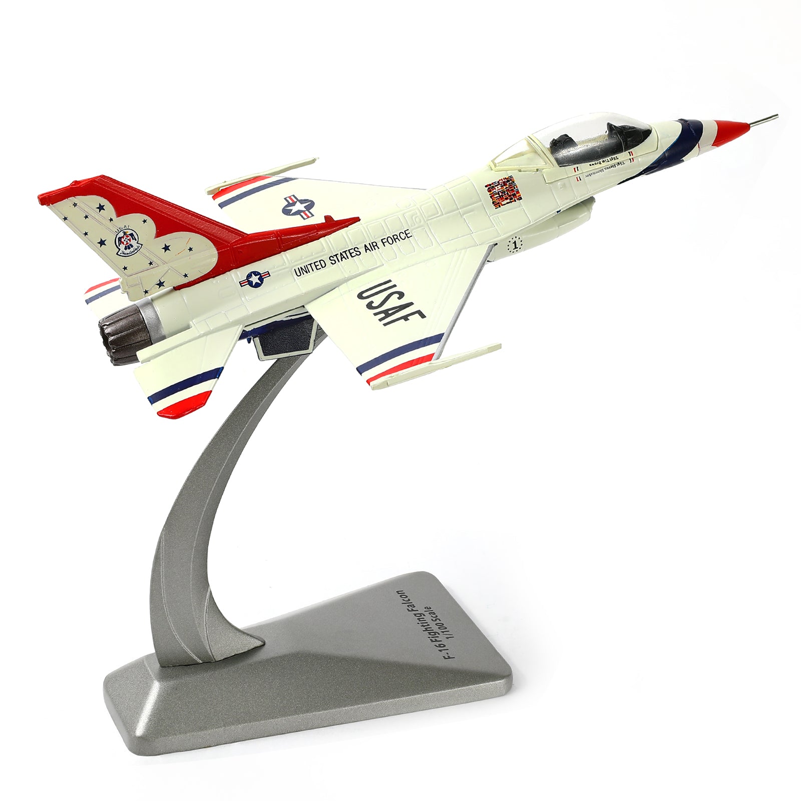 1/100 Scale F-16C Thunderbird Diecast Metal Model - USAF Air Demonstration Jet with Stand