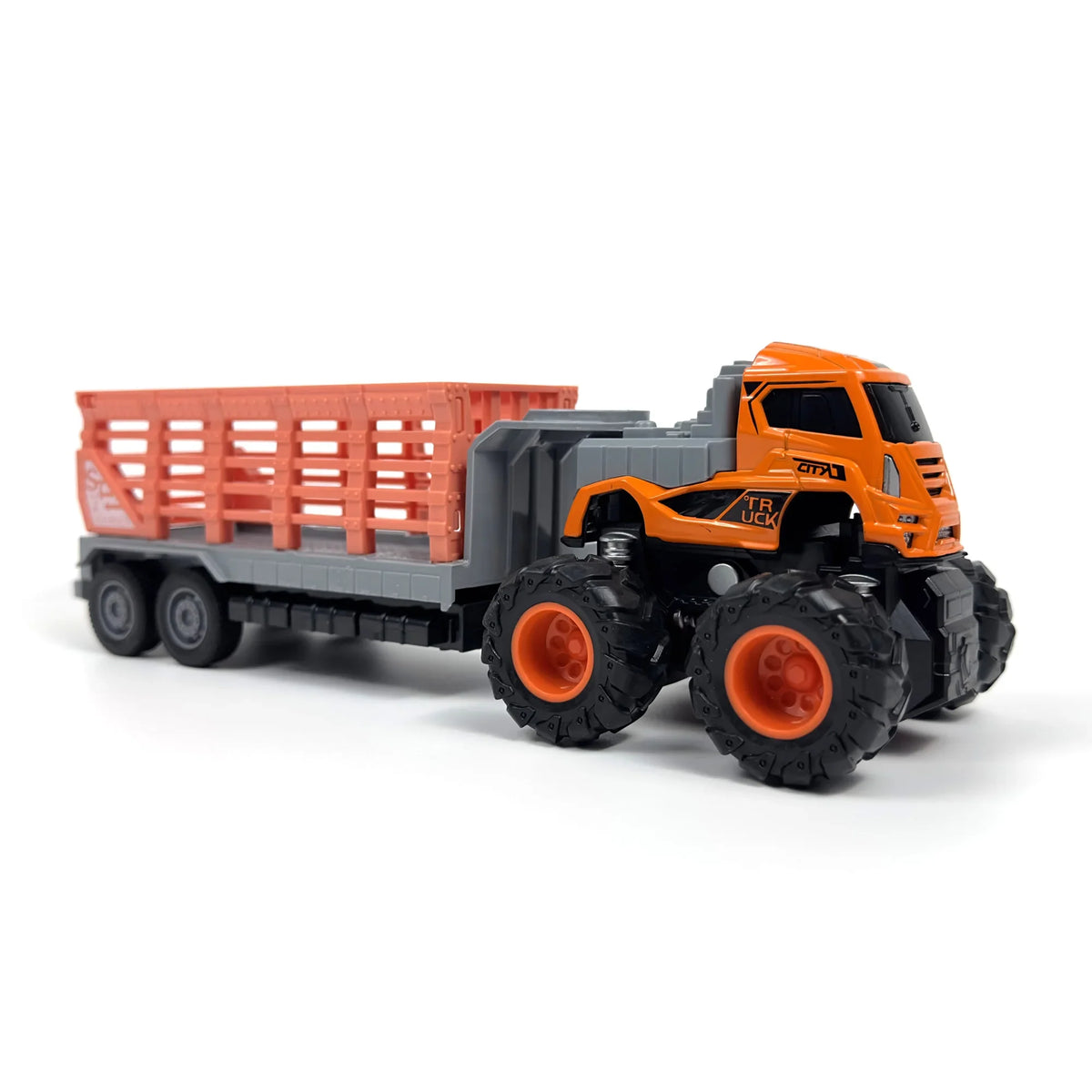 RISOPEN 1:43 die-cast orange and grey dump truck model with large off-road tires
