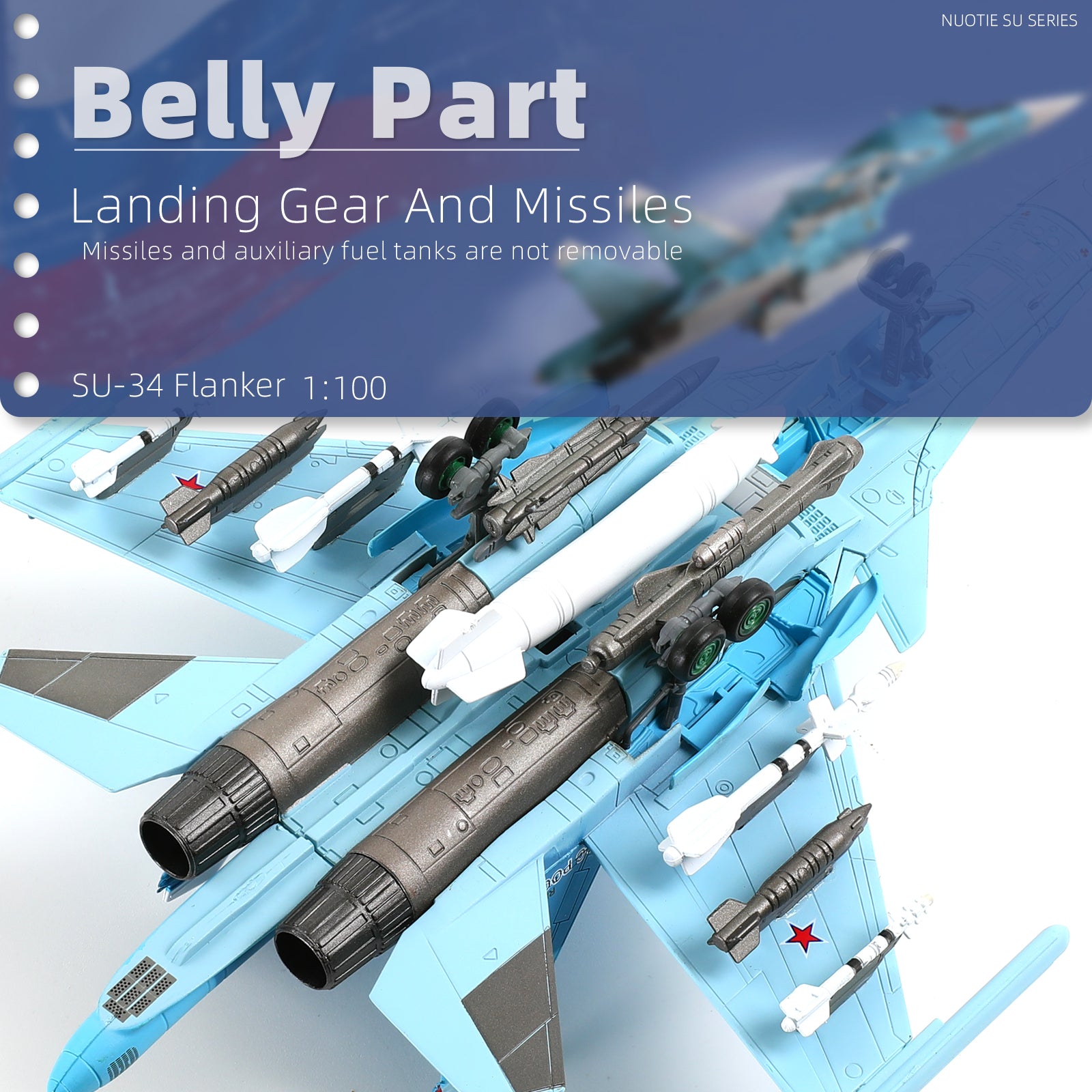 1/100 Scale Sukhoi SU-34 Diecast Metal Model - Russian Fullback Fighter-Bomber