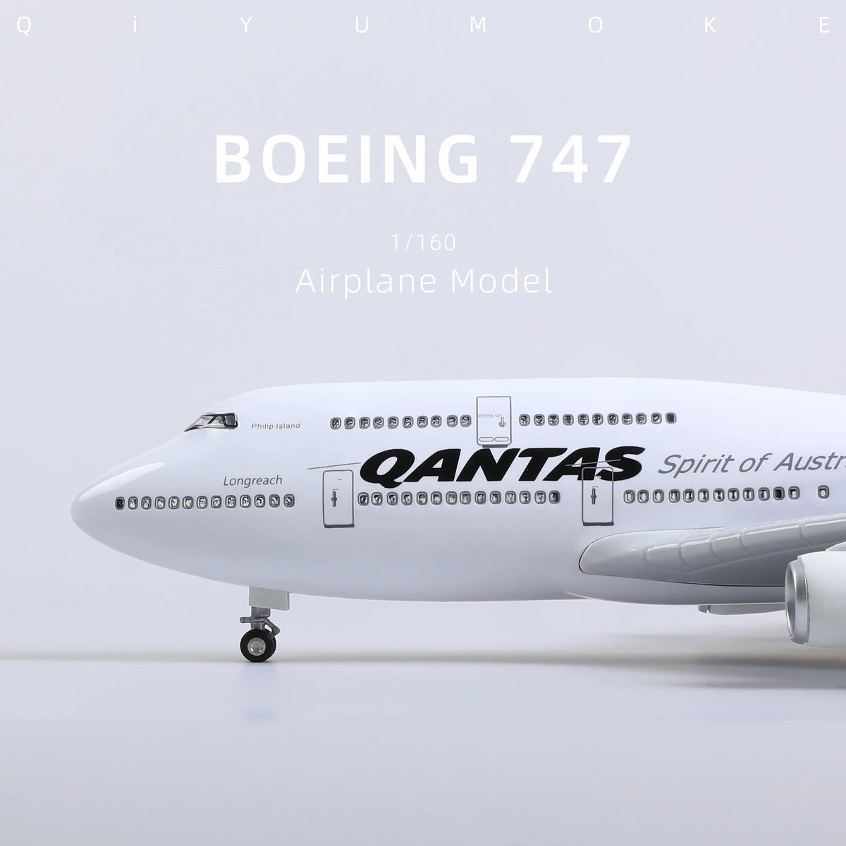 QIYUMOKE 1/160 Boeing 747 Qantas Model Kit | Jumbo Jet Assembly Plane with Display Base aircraft - Product Image