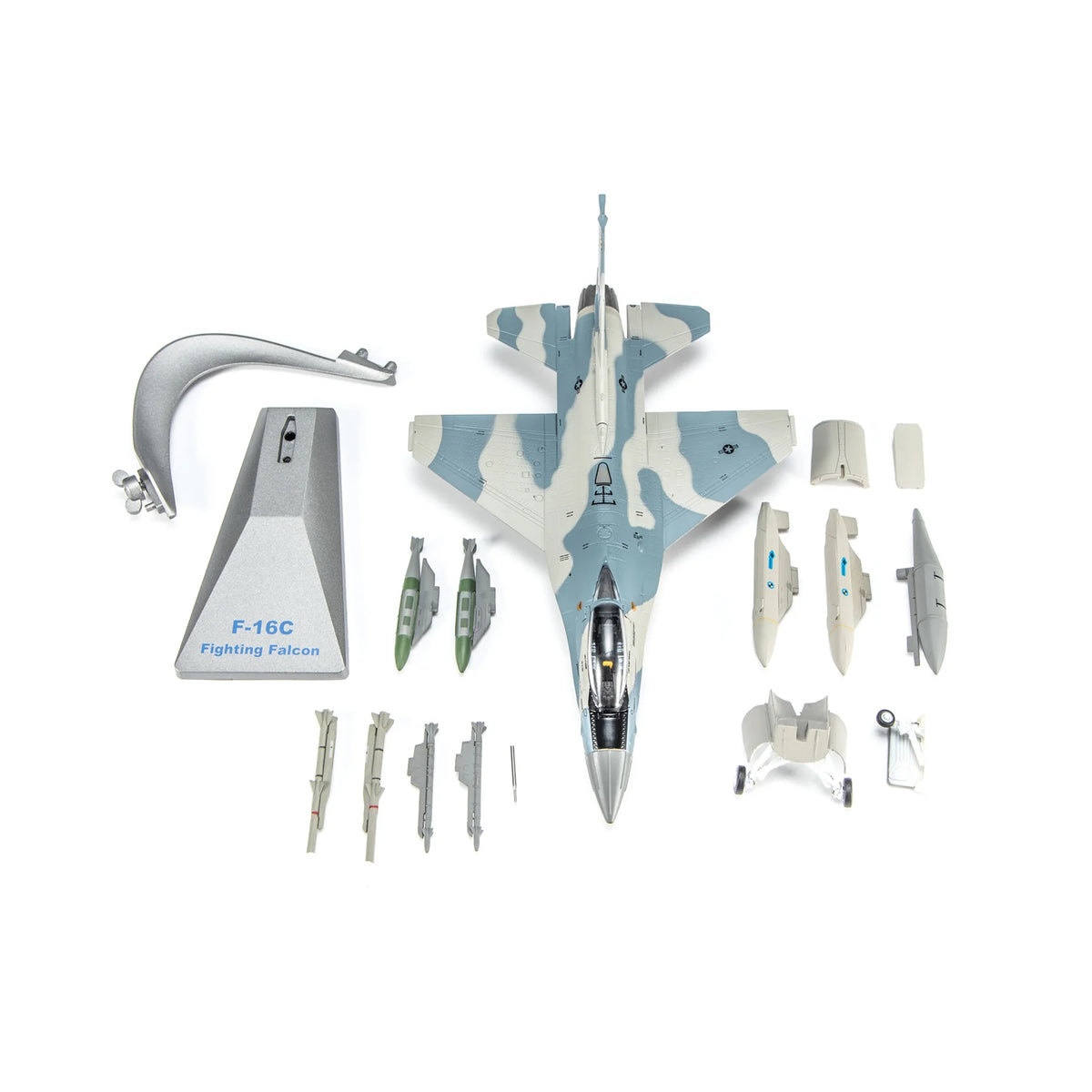 NUOTIE F-16C Fighting Falcon model parts and stand, top view