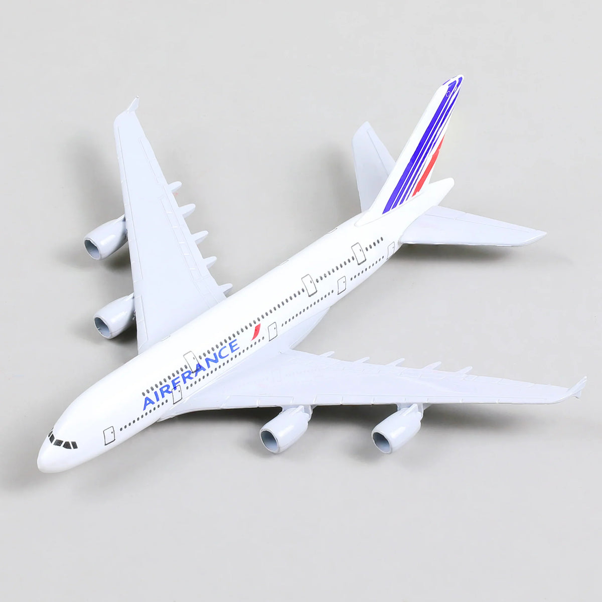 QIYUMOKE Airbus A380 Air France diecast model top view with detailed wing design