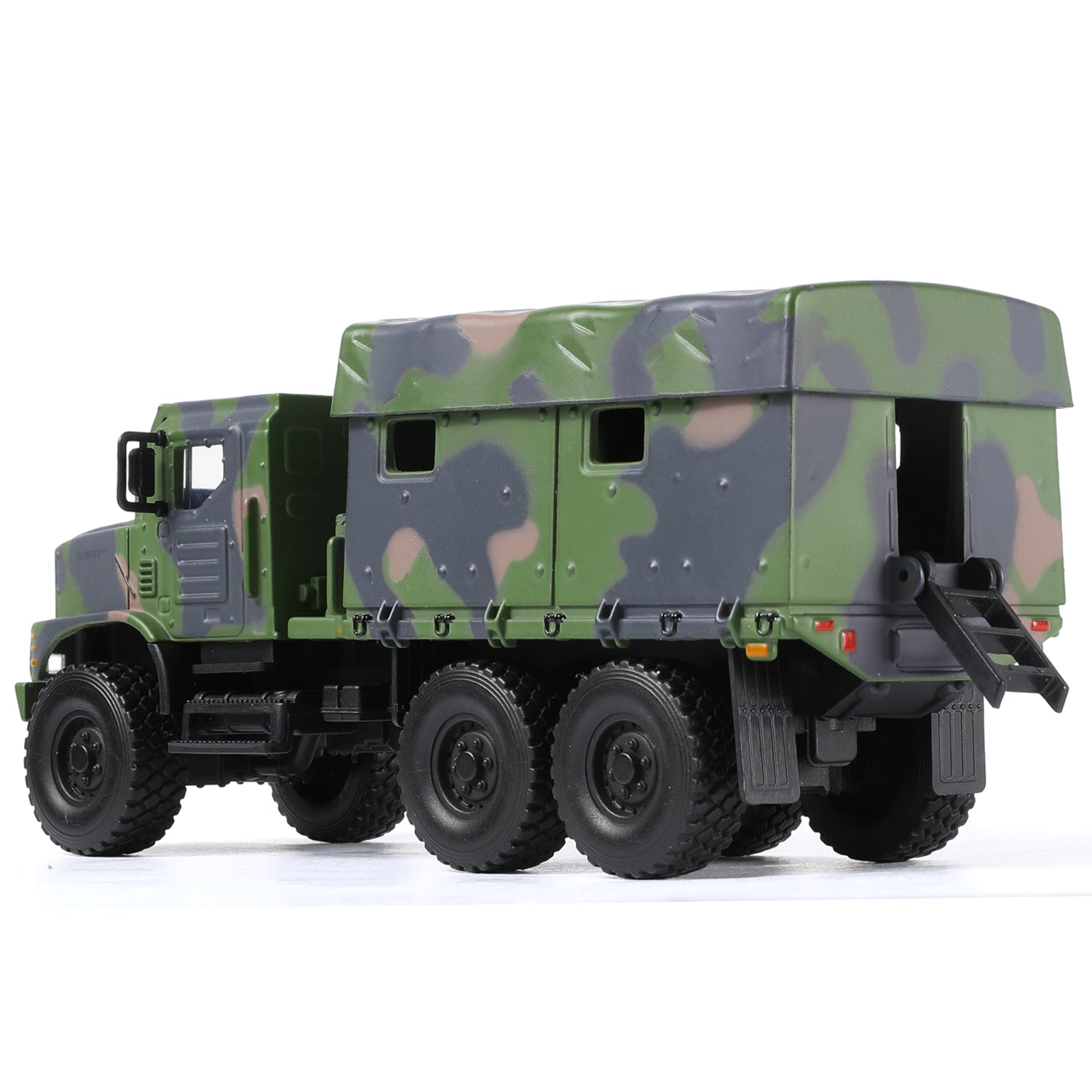 Rear view of the NUOTIE 1:64 diecast USMC MTVR MK23 military truck model showcasing its cargo area.
