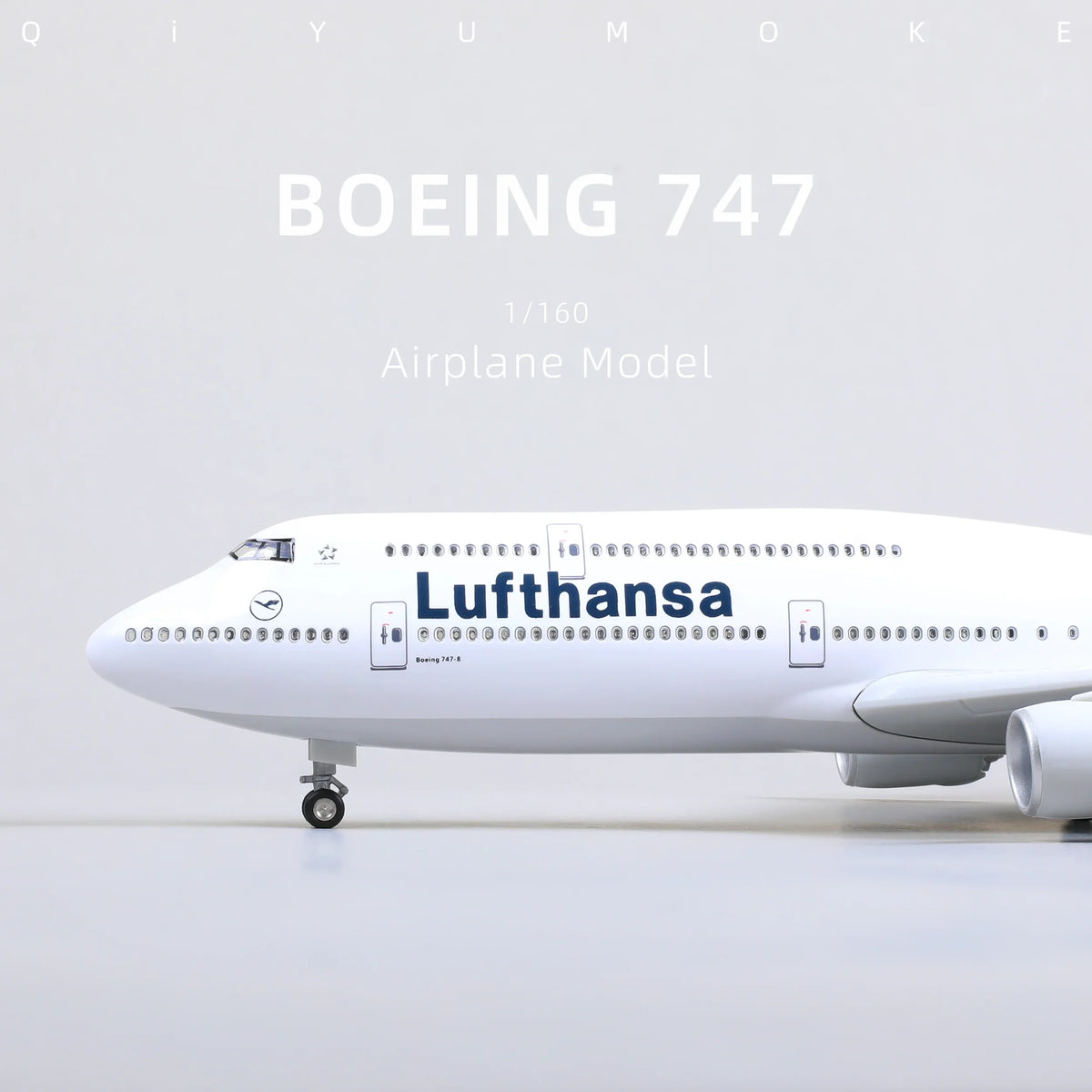 QIYUMOKE Boeing 747 airplane model with Lufthansa branding, front view