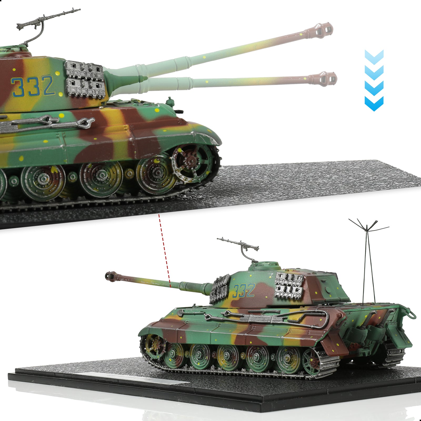 1:72 Die-cast WWII German Tiger II King Tiger Heavy Tank Model, East 1944, Light & Shadow Finish