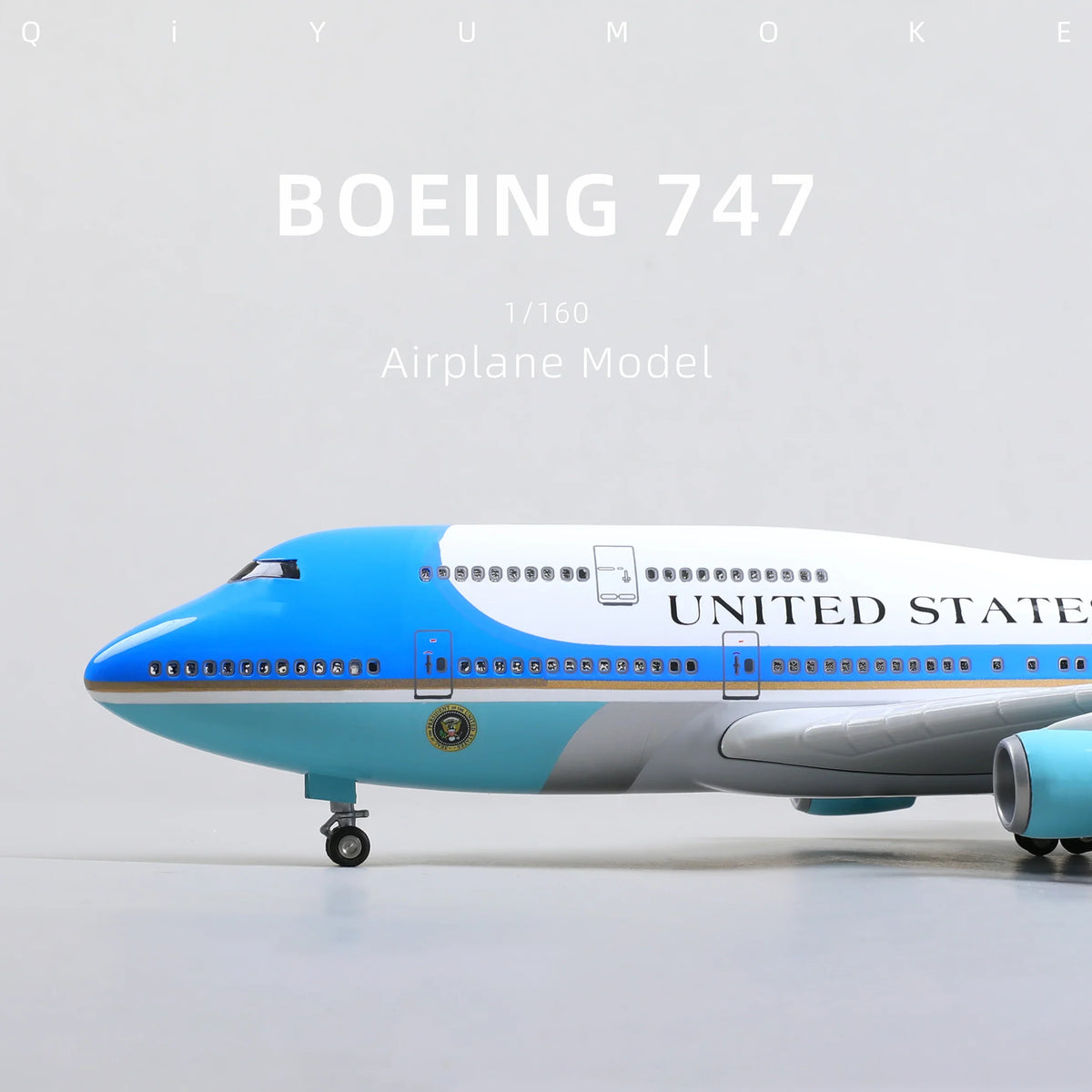 QIYUMOKE 1/160 Boeing 747 VC-25A Air Force One Diecast Model | Finished Presidential Jumbo Jet Display with Stand aircraft - Product Image