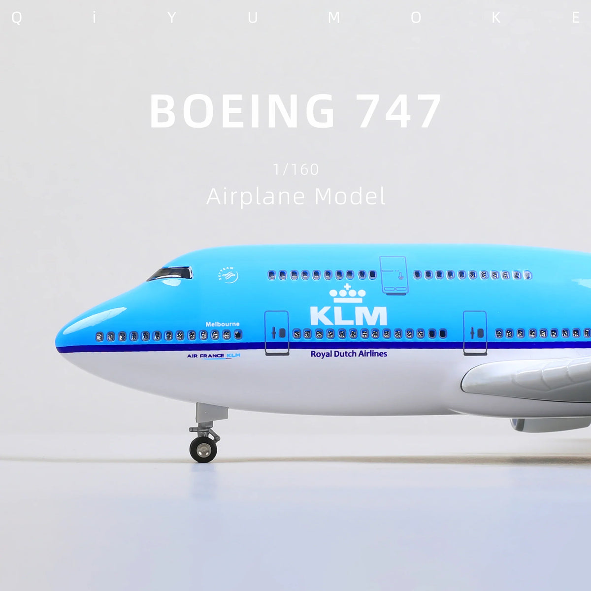 QIYUMOKE 1/160 Boeing 747 KLM airplane model in front view
