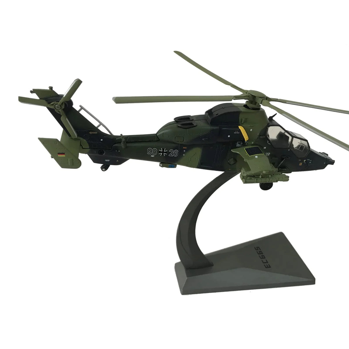 NUOTIE Eurocopter EC665 Tiger diecast model in green, side view with stand