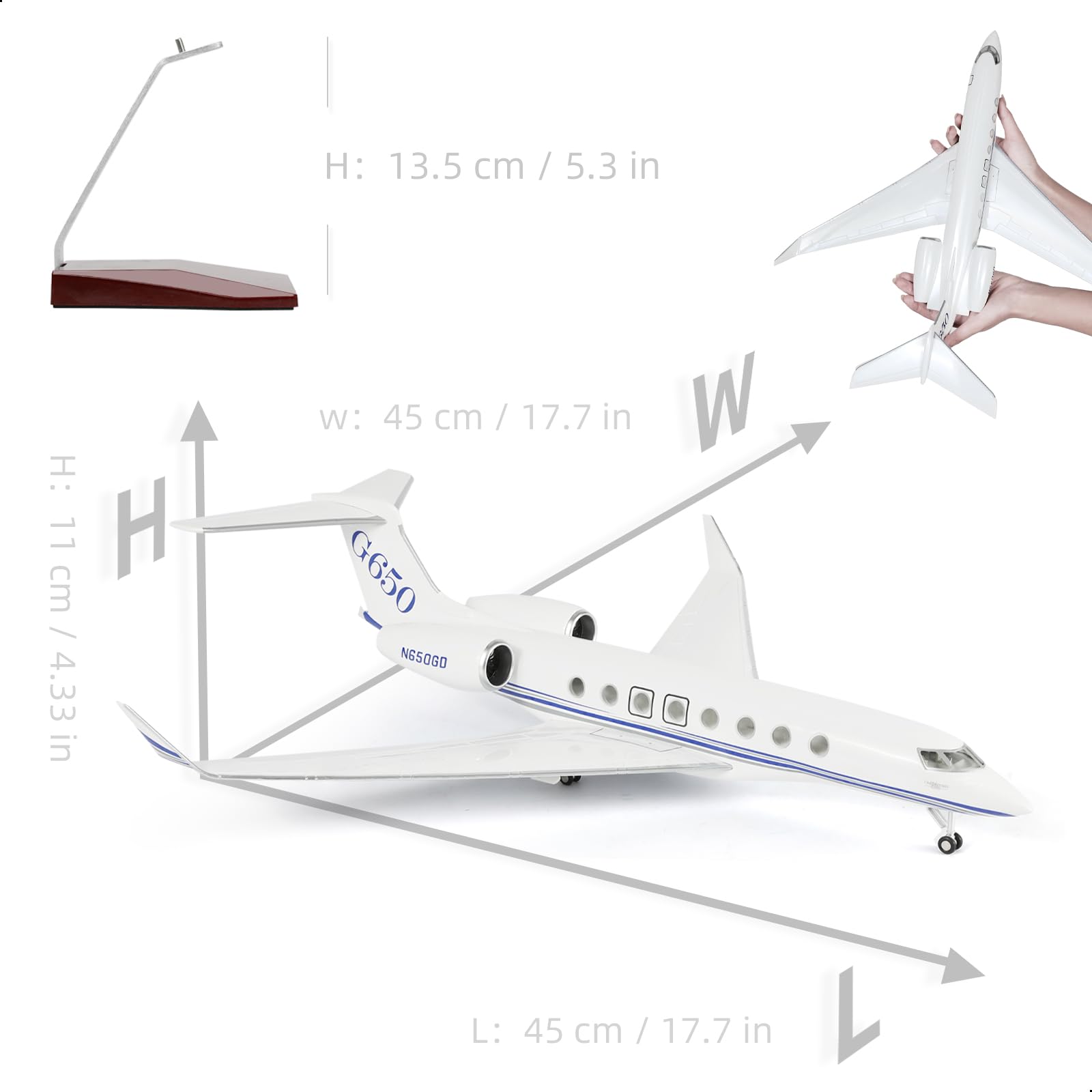 1/67 Gulfstream G650 Private Business Jet Resin Model with Stand (Large Scale)