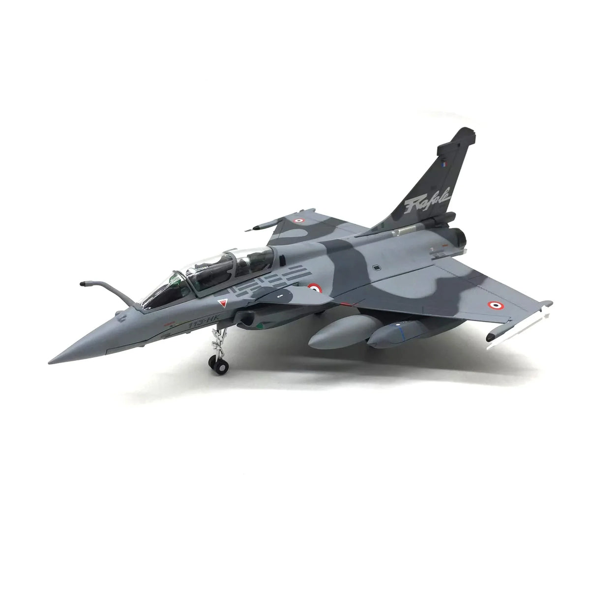 NUOTIE Model Dassault Rafale B diecast model in gray camouflage, front view, aircraft