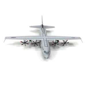 NUOTIE C-130 Hercules diecast model with stand, side view, US military design