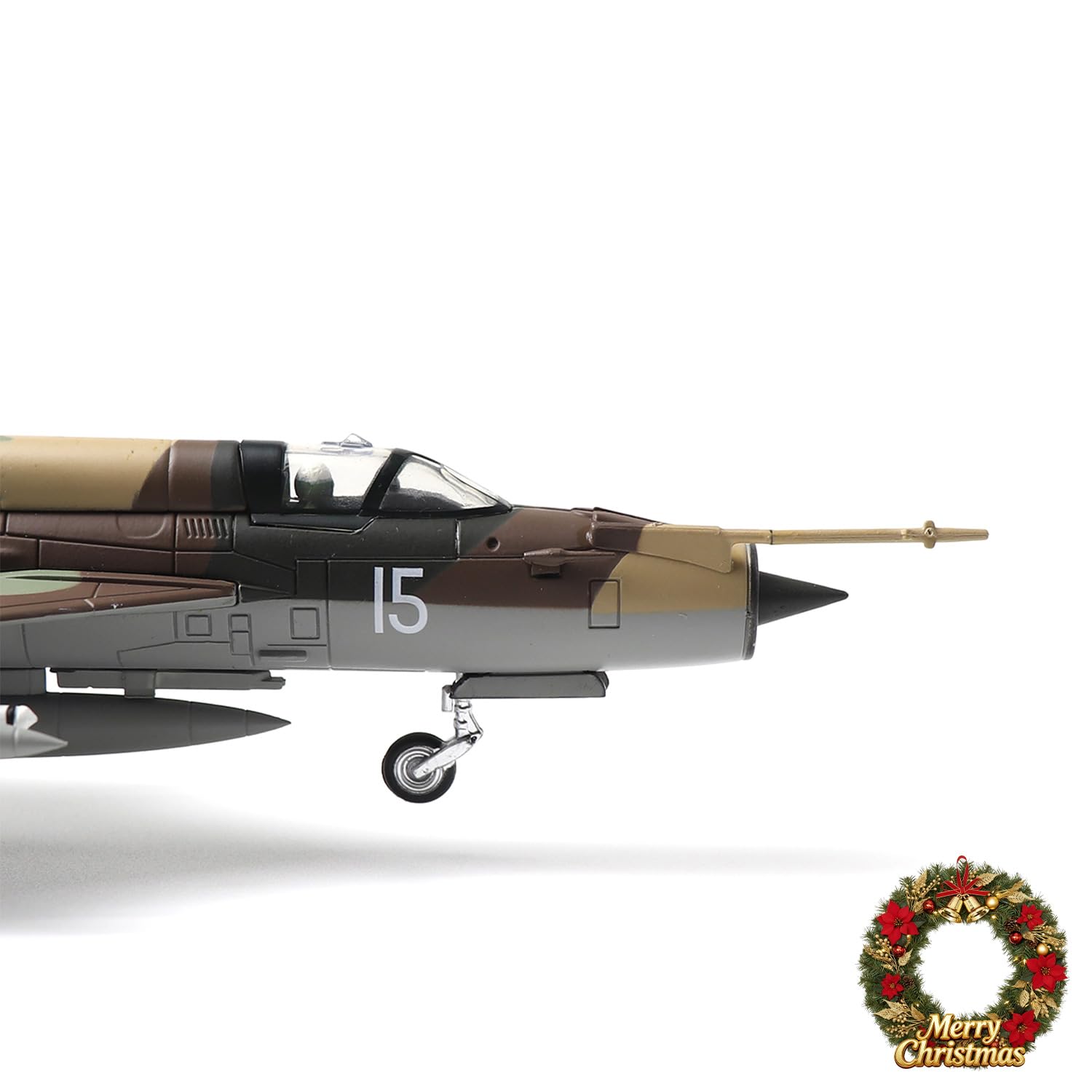 NUOTIE Mikoyan MiG-21 diecast metal model aircraft, close-up of the front with camouflage and detail