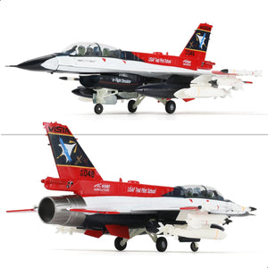 NUOTIE F-16D X-62 VISTA diecast metal aircraft model in red and white, front and side view