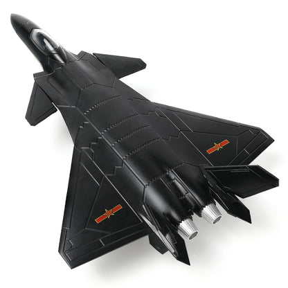 1/100 J20 Dragon Stealth Fighter Jet (Fire Fang) Black Edition Model Military Aircraft Diecast Metal Model Kit with Stand for Military Enthusiasts Collections or Gift