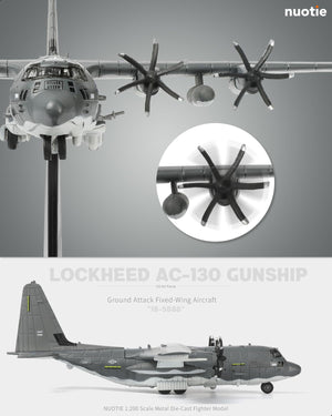 NUOTIE AC-130J Ghostrider gray diecast metal aircraft model front view with propellers