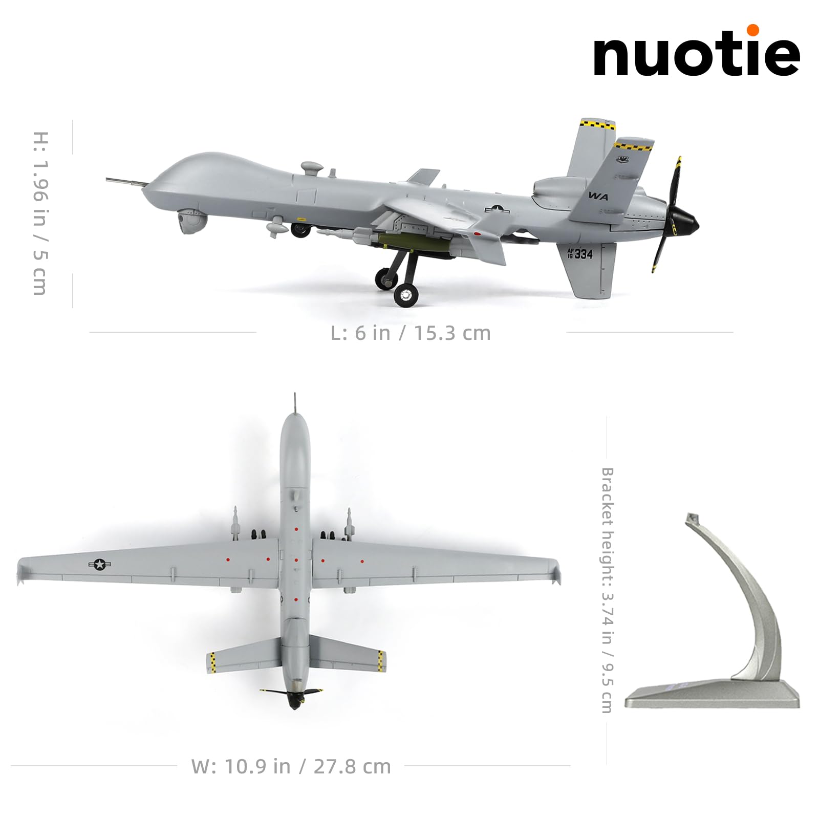 Air Force One MQ-9 Reaper drone model in flight mode with stand, top view.