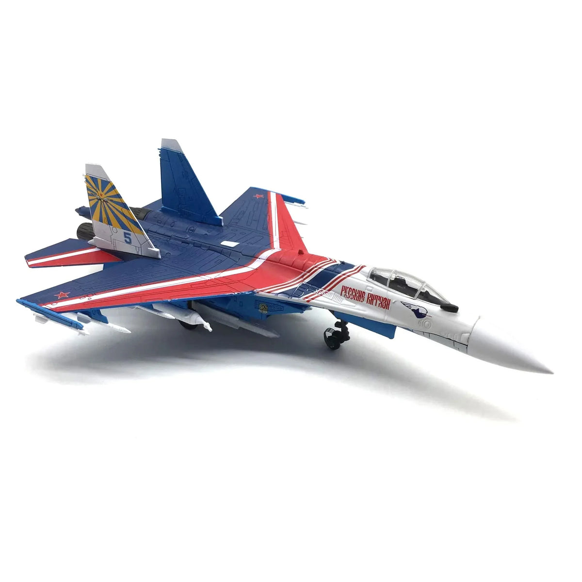 NUOTIE SU-35 diecast metal model in blue and red with detailed markings, side view