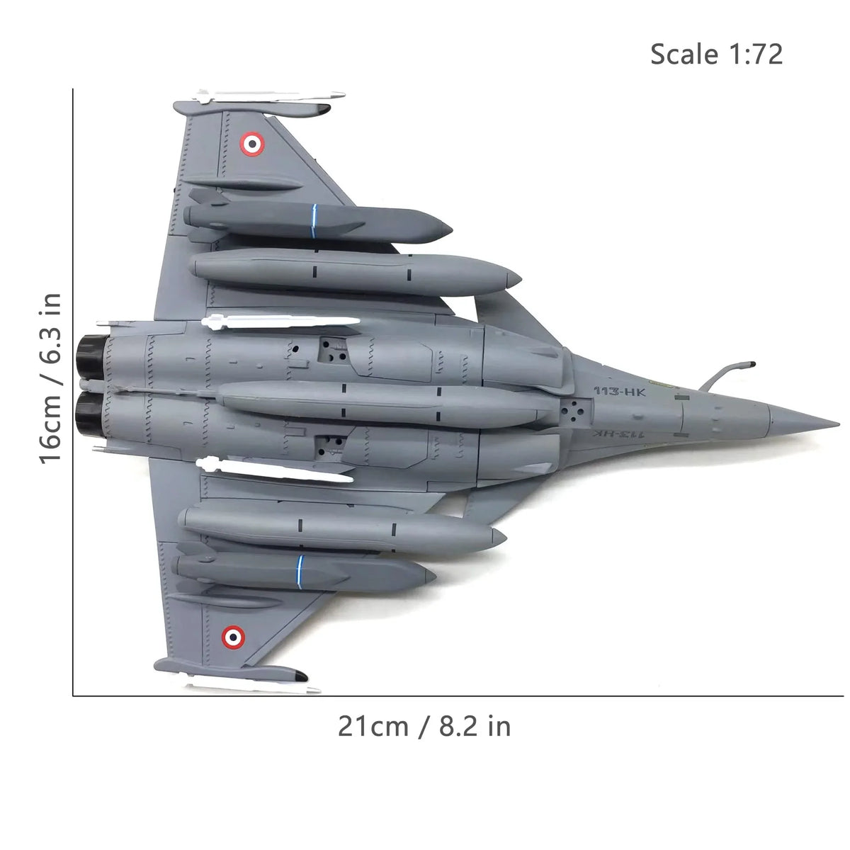 NUOTIE Model Dassault Rafale B diecast metal model aircraft in gray with missiles, top view