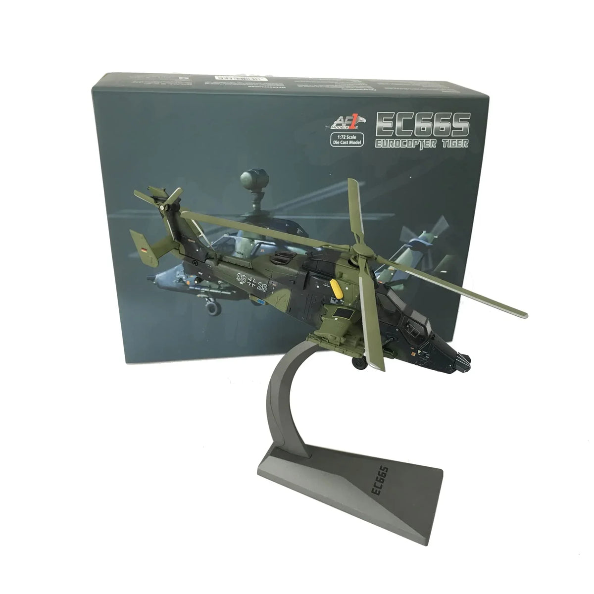 NUOTIE Eurocopter EC665 Tiger diecast metal model in green with stand, side view